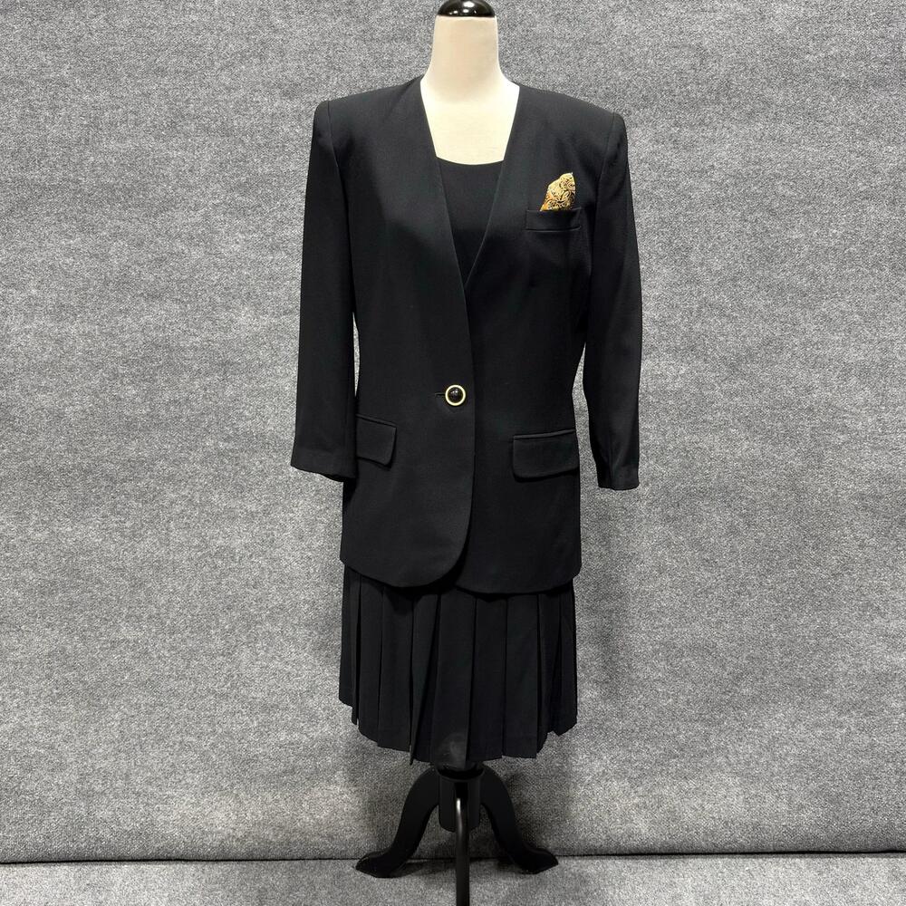 Vintage Kasper For A.S.L. Dress Jacket 2 Piece Set Womens 12 Black Hong Kong